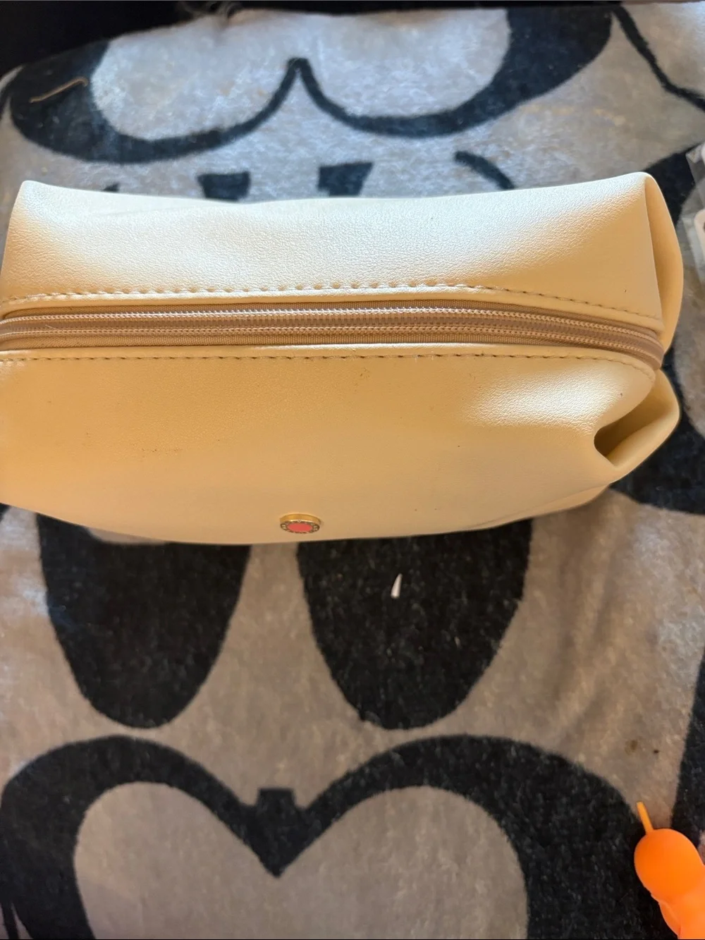 Bulgari Cream Cosmetic Pouch with Pink Accent Medallion